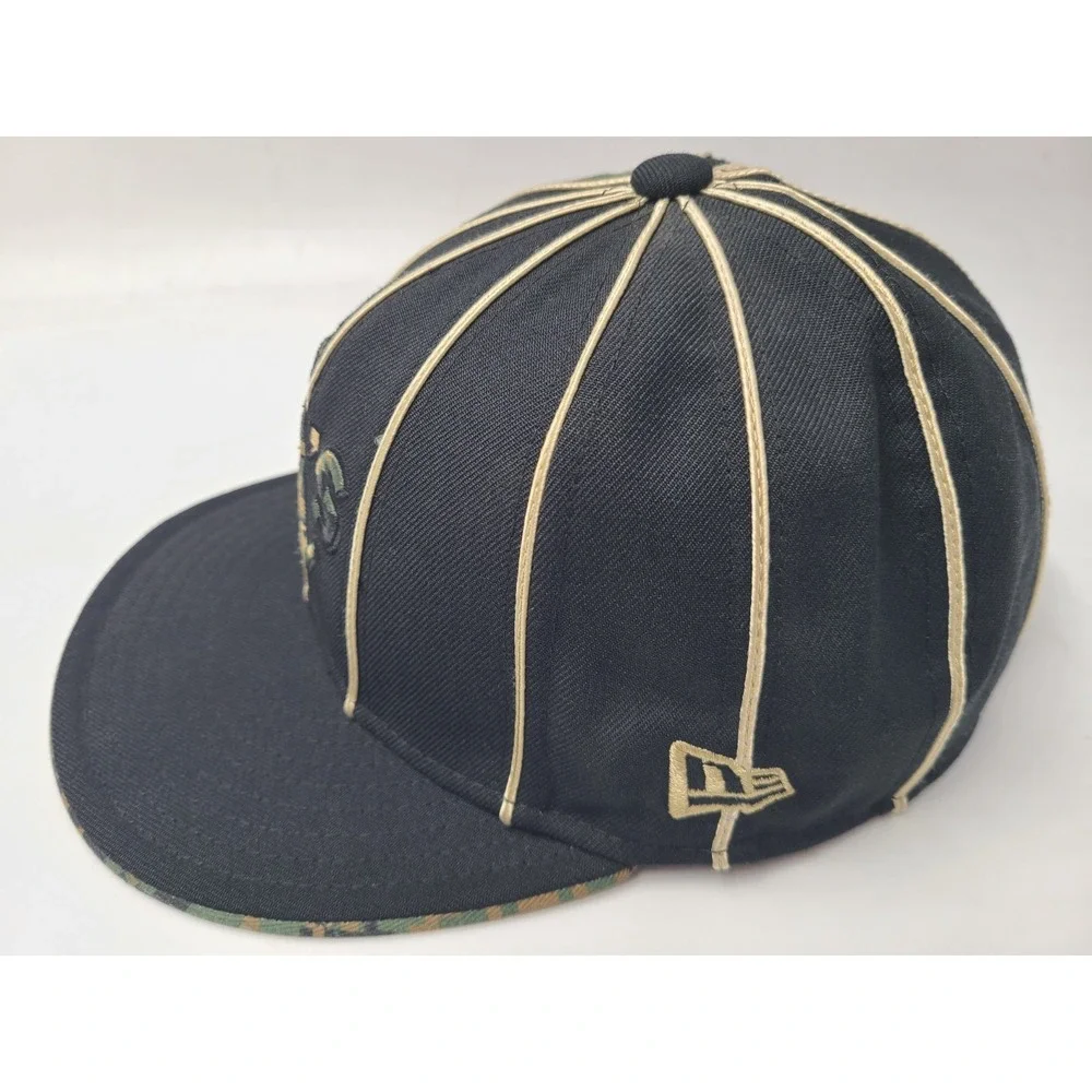 New Era Black Hat with Camo A's Logo and Cream Piping